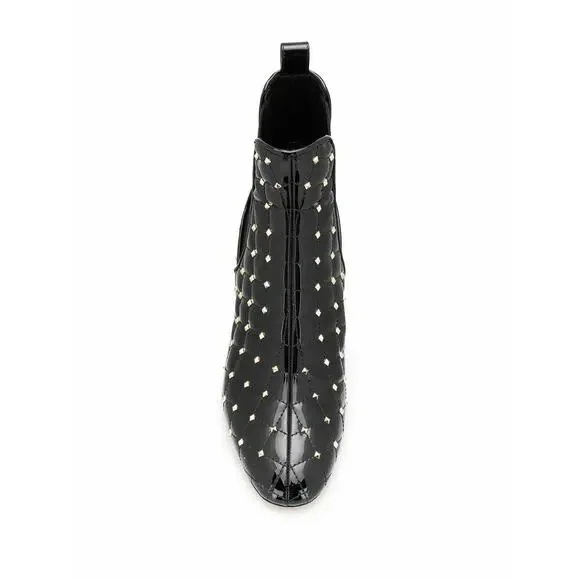 Valentino Rockstud Chelsea Spike Black Patent Stud Heel Short Ankle Bootie 37